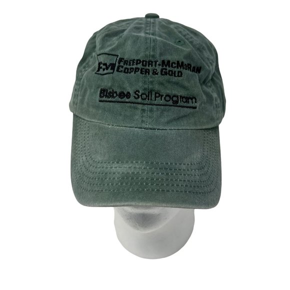 Freeport McMoran Mens Hat Grean Adjustable Strapback Embroidered Bisbee Soil